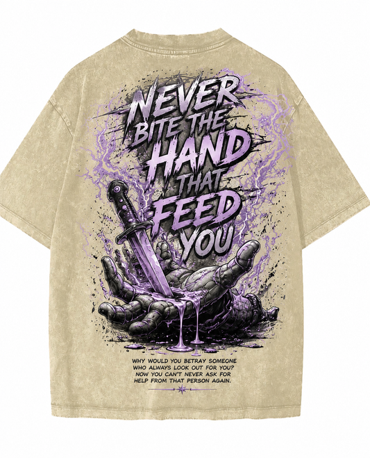 Kids| Never Bite The Hand Vintage Wash Tee| Lavender