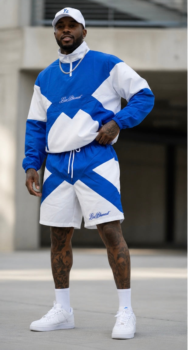 Blue and White Lesbhonest Elite Windbreaker Shorts