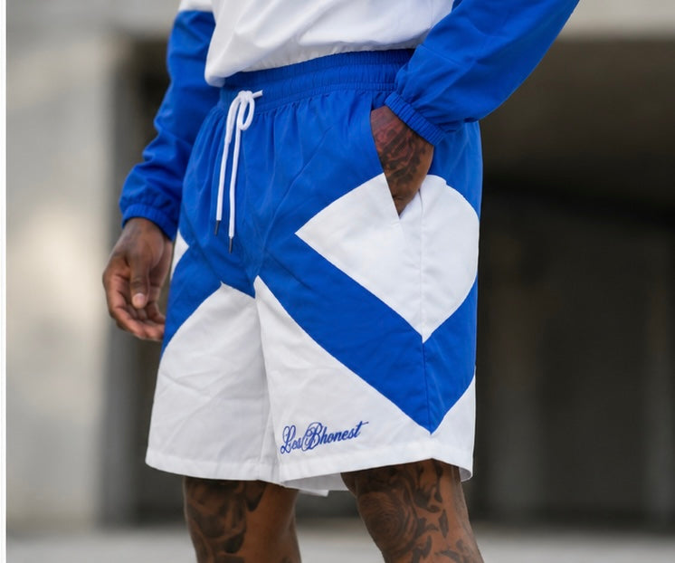 Blue and White Lesbhonest Elite Windbreaker Shorts